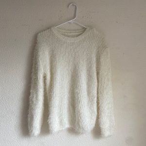 Fuzzy white eyelash sweater